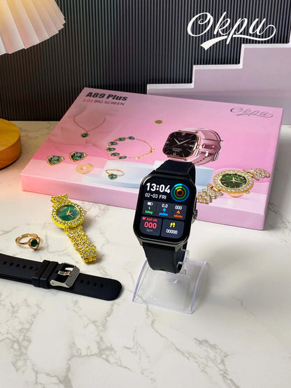 ✨ Pack Élégance Femme – Montre Smart + Bijoux Dorés ✨